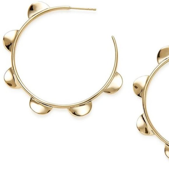18K Classico Medium Half Wavy Disc Hoop Earrings